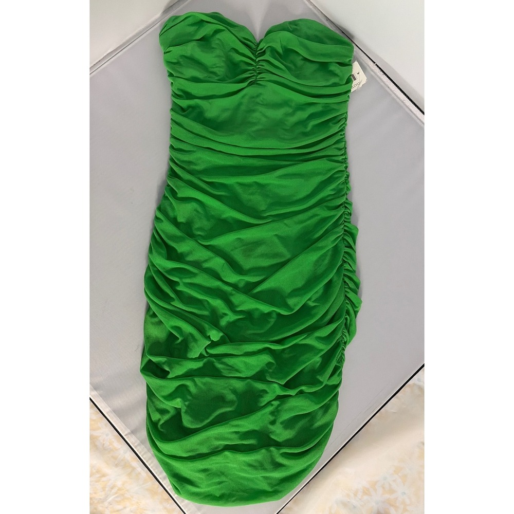 Tic Toc Los Angeles Green Ruched Strapless Bodycon Mini Dress Small Sweetheart